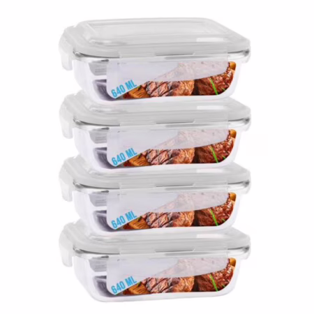 Jogo 4 Potes de Vidro Hermético Marmita Tampa 4 Travas 640ml