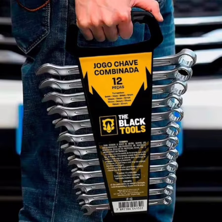 Jogo De Chave Boca E Estrela Combinada 12 Pçs Aço 6 22 Mm Cromada If-12 The Black Tools