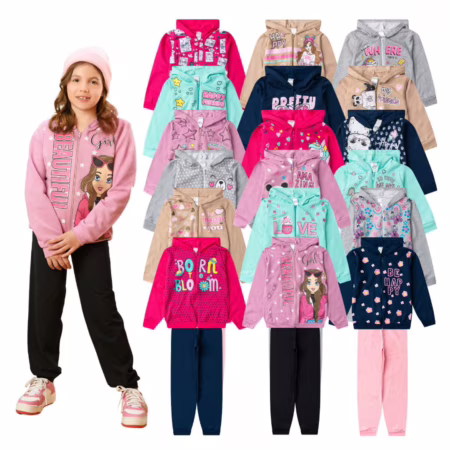 Kit 10 Peças Moletom Infantil Menina Inverno Conjunto 1 ao 14 feminino com Zíper e Capuz