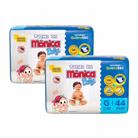 Kit 2 Fralda Turma da Mônica Baby Mega Tamanho G 44 Unidades Descartáveis