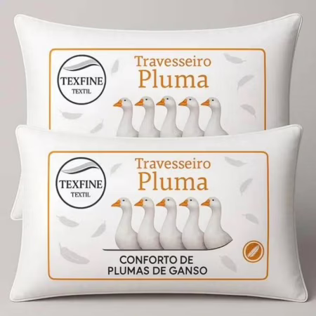 🛍️ Kit 2 Travesseiro Pena Pluma De Ganso Sintetica Siliconada Lavavel Toque Macio 70x50cm Branco