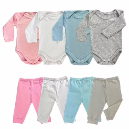 kit 4 peças mijão calça e body manga longa infantil bebe masculino e feminino
