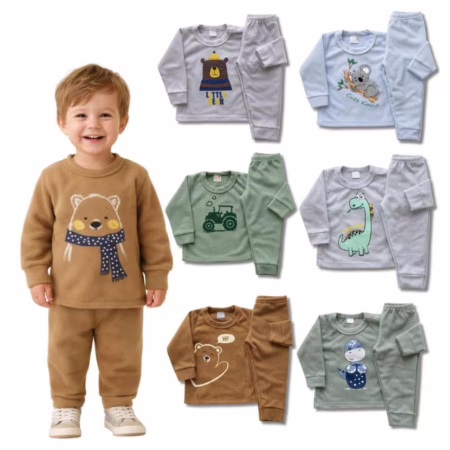 Kit 4 Peças Soft Infantil Menino Inverno Conjuntos Confortáveis Infantil Menino