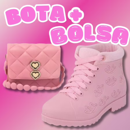🛍️ Kit Bolsinha e Bota Infantil Feminina PROMOÇÃO Outono Inverno PINK PRETO E ROSA BB ENVIO IMEDIATO