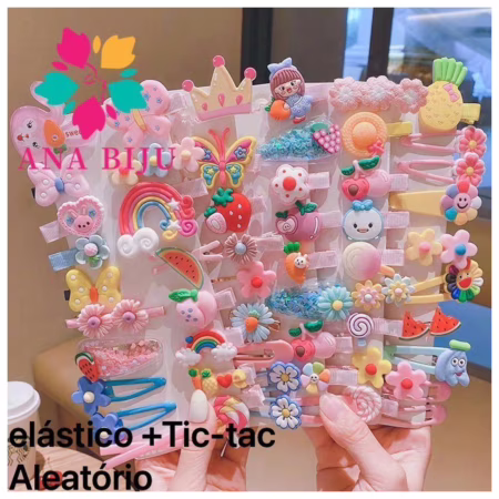 Kit com 16 peças de Prendedor Infantil Elastico+Bico de Pato desenho de Silicone