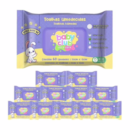 Kit Lenços Umedecidos 12 Pacotes Premium 60fls Baby Club