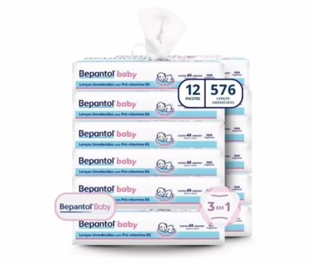 Kit Lenços Umedecidos Bepantol Baby 576 Unidades (12 pacotes com 48 un cada)
