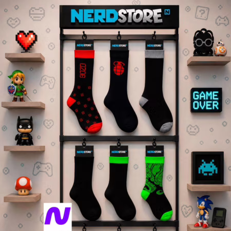 Kit Meia NerdStore - Jovem Nerd - Cano longo - 3 pares  (39 até 43)