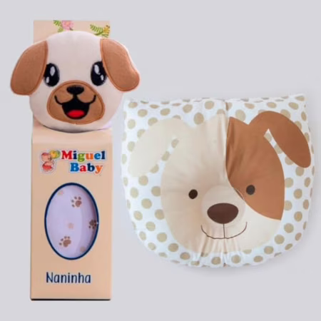 Kit Naninha e Travesseiro Anatômico, Safari Animais 28x28cm, Travesseiro 25x22cm (CACHORRO)