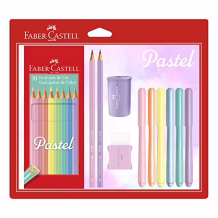 Kit Tons Pastel, Faber-Castell, KIT/PASTEL, Lápis de Cor + Canetinhas + Borracha + Apontador + Grafite