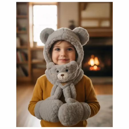 Kit Touca Cachecol Luva Máscara Infantil Térmica Forrada