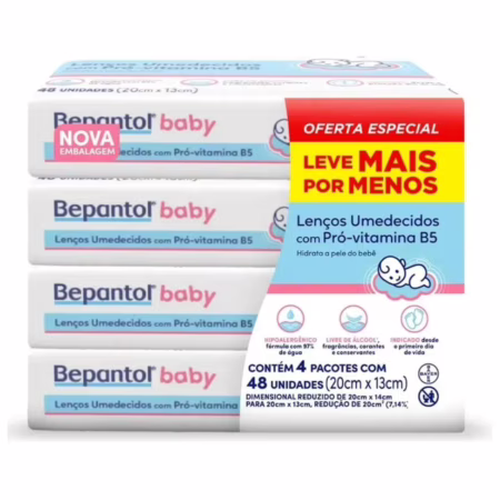 Lenço Umedecido Bepantol Baby - 4 pacotes com 48 unidades cada