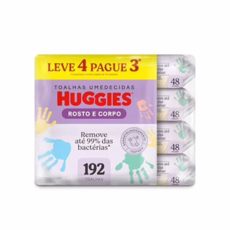 Lenços Umedecidos Huggies Rosto e Corpo Limpeza 4 x 48 Un • A