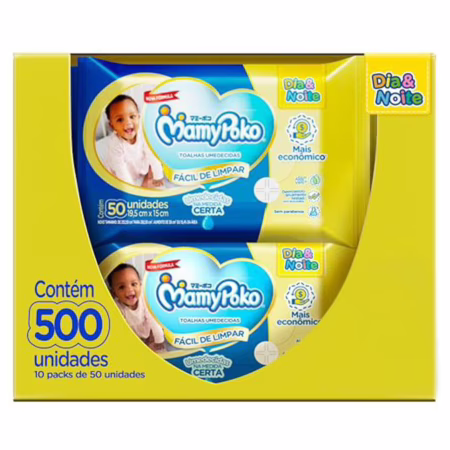 Lenços Umedecidos MamyPoko Dia&Noite 500 Unidades (10 Pcts de 50 Uni. Cada)