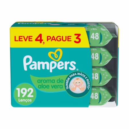 Lenços Umedecidos Pampers Aroma de Aloe Vera 192 Unidades • A