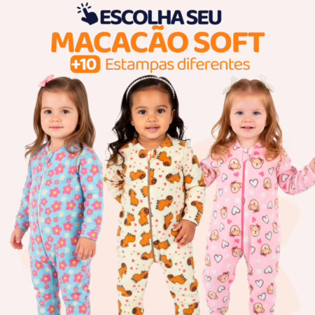 Macacão Bebe Menina Roupa Inverno Soft Peluciado Com Zíper Quentinho Confortável Capivara, Urso, Flores L09