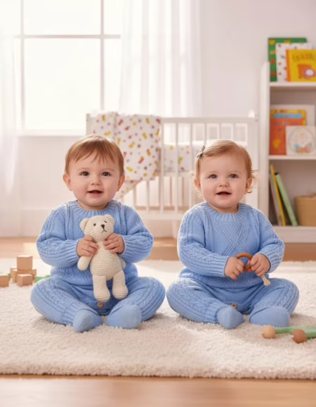 Macacão Infantil Tricot Bebe  Maternidade Menino Menina Azul Bebe Lisa 0-6 Meses