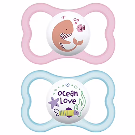 MAM Baby Kit com 2 Chupetas Air Com Disco Extraventilado para Crianças 6+ Meses Com Caixa Esterilizadora, Rosa