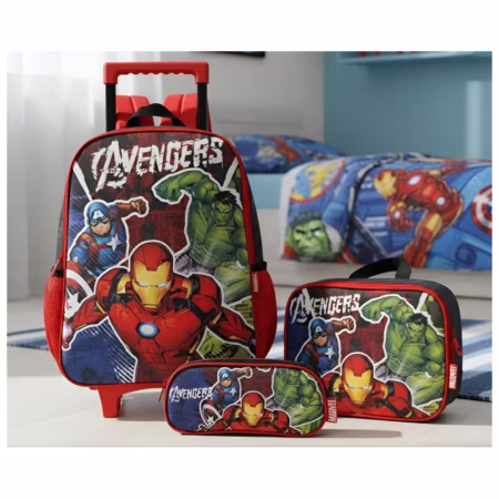 Mochila com Rodas Estojo e Lancheira Avengers  Luxcel