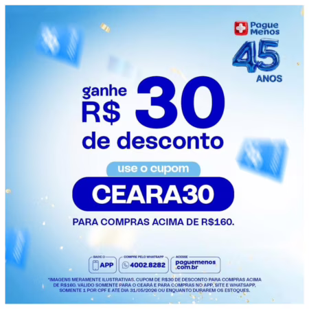 Novo cupom liberado na Pague Menos. Poucos cupons disponíveis!