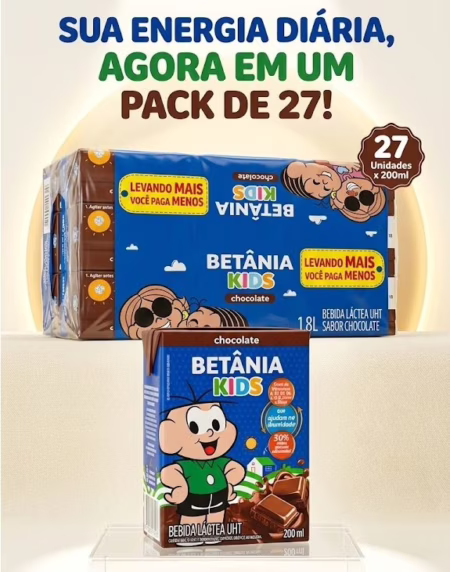 Pack Achocolatado Betânia Kids 200ml - 27 Unidades