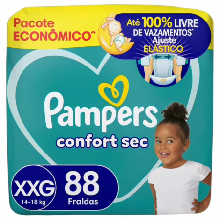 Pampers Confort Sec Fralda Descartável com cintura elástica Tamanho XXG, 88 Unidades