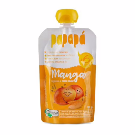 Papapá, Papinha Orgânica de Frutas, Sabor Manga, 100g, Sem Açúcar Adicionado, Ingredientes Naturais