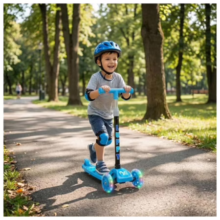 Patinete Infantil com 3 Rodas Com Led Dobrável, Azul - Maxi Toys