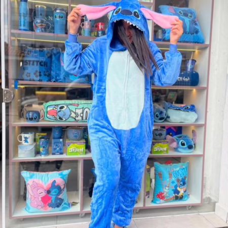 🛍 Pijama Macacão Kigurumi Stitch Feminino Adulto Plush Zíper
