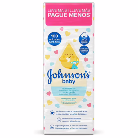 Quadrados de Algodão Recém-Nascido JOHNSON’S Baby 100 Un