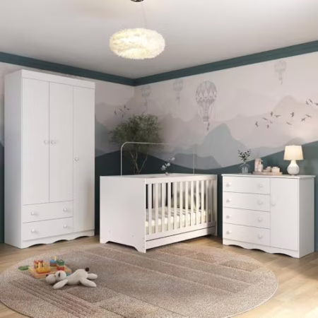 Quarto de Bebê Completo com Berço Americano 3 em 1 Realeza Multimóveis Mp4591 Branco
