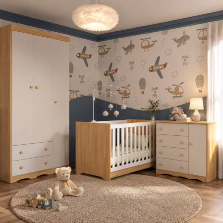 Quarto de Bebê Completo com Berço Americano 3 em 1 Realeza Multimóveis Mp4591 Branco/off White