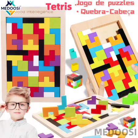 Quebra-Cabeça 3D 3 em 1 Tetris De Madeira Brinquedos E Tangram /Jogo Infantil