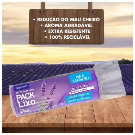 Saco De Lixo PACK LIXO Lavanda Pia e Banheiro (34X38) - Sacos de lixo perfumardos que neutralizam o odor
