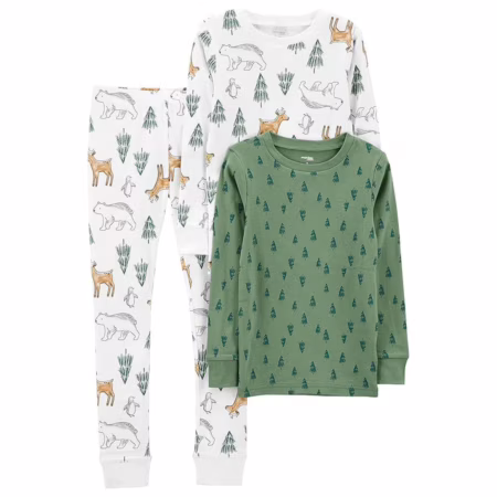 Simple Joys by Carter's Conjunto de pijama de algodão confortável de 3 peças para bebês, Pinheiro verde/floresta branca, 12 Meses