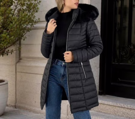 Sobretudo Feminino Forrado Parka Capuz Peluciado