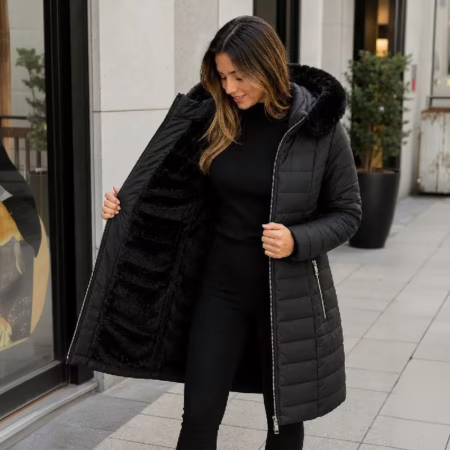 Sobretudo Feminino Forrado Parka Jaqueta Longa Capuz Pelucia • A