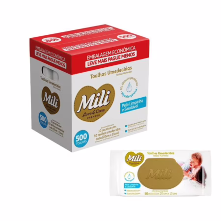 Toalhas Umedecidas Mili Love & Care Premium 480 unidades (10 pacotes com 48 cada)
