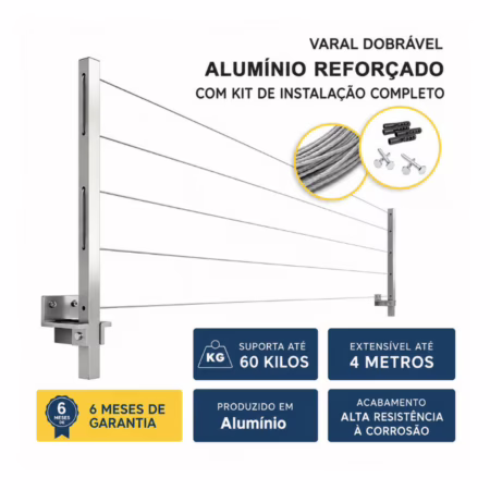 VARAL DE PAREDE RETRATIL ALUMÍNIO MODERNO SUPORTA 80kg DOBRÁVEL - ENVIO FULL