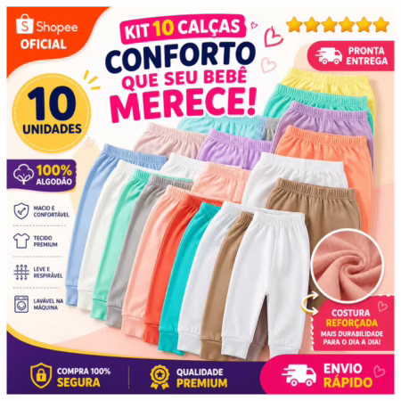 10 Mijão Calça Sem pé Bebê 100% Algodão RN P M G  GG  Menino  Menina Neutro