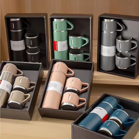 💎 500ml Caneca Kit Garrafa Térmica Vacuum Bottle Inox + 3 Xíca