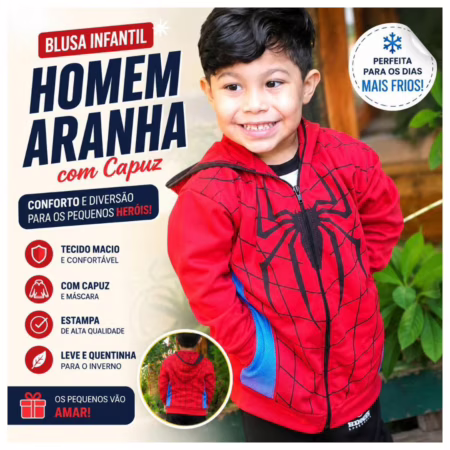 Blusa de frio casaco infantil com capuz-máscara diversos personagens Heróis jaqueta infantil 02 ao 12