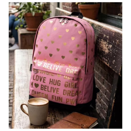 Bolsa Love Feminina Mochila Escolar Spector Reforçada Rosa Corações