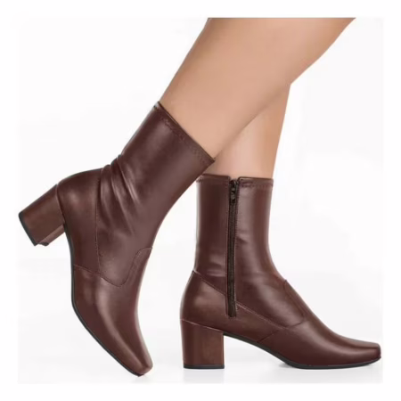 🚨 Bota Branca Feminina Stretch Bico Quadrado Salto Grosso