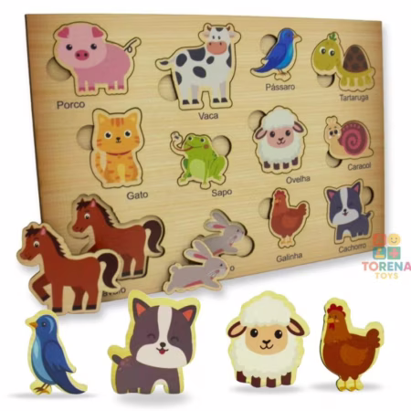 Brinquedo Educativo Quebra Cabeça Encaixe Educativo Animais 12 peças