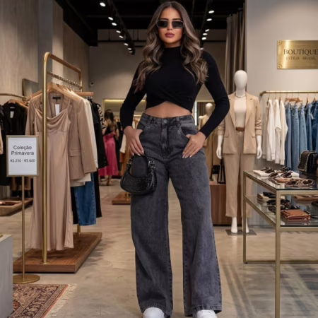 💛 Calça Jeans Feminina Wide Leg Pantalona  100% Algodão