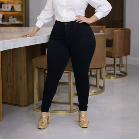 🛍 Calça Jeans Plus Size Cintura Alta Elastano Lycra Modeladora