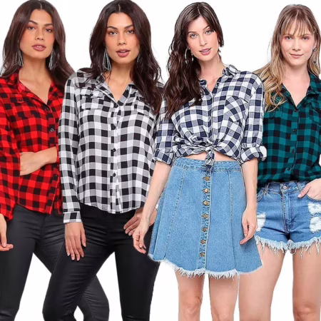Camisa Xadrez Feminina Manga Longa (Várias Cores)