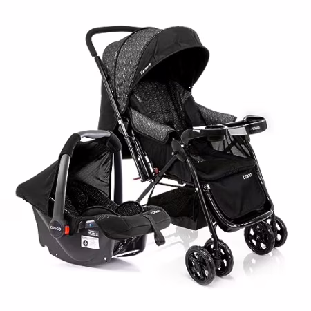 Carrinho de Bebê + Bebê Conforto - Travel System Duo, Cosco Kids, Reverse, 0 a 15kg, Preto Rajado