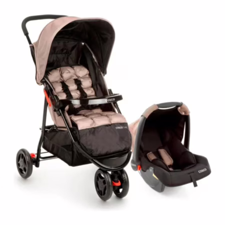 Carrinho Travel System + Bebê conforto Cosco Kids, Toffy, Bege